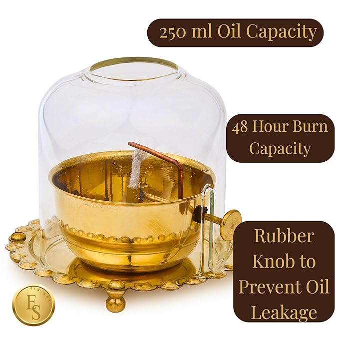 Pure Golden Brass Akhand Diya Oil Lamp with Rotating Wick