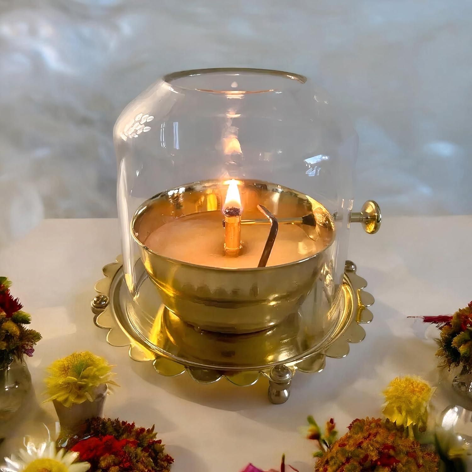 Pure Golden Brass Akhand Diya Oil Lamp with Rotating Wick