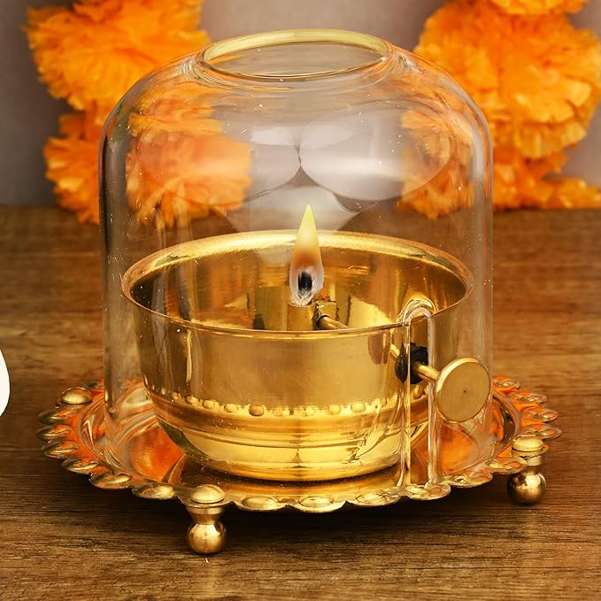 Pure Golden Brass Akhand Diya Oil Lamp with Rotating Wick