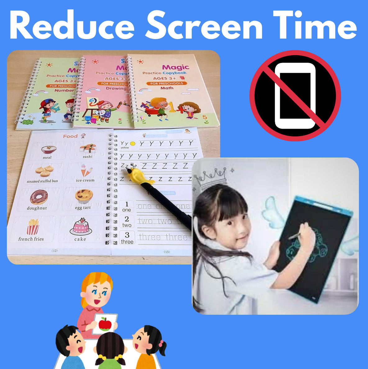 COMBO (4 BOOK + 10 REFILL+ 1 Pen +1 Grip) AND Digital Notepad