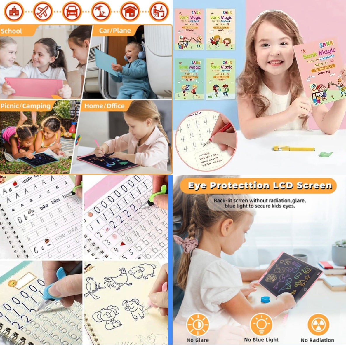 COMBO (4 BOOK + 10 REFILL+ 1 Pen +1 Grip) AND Digital Notepad