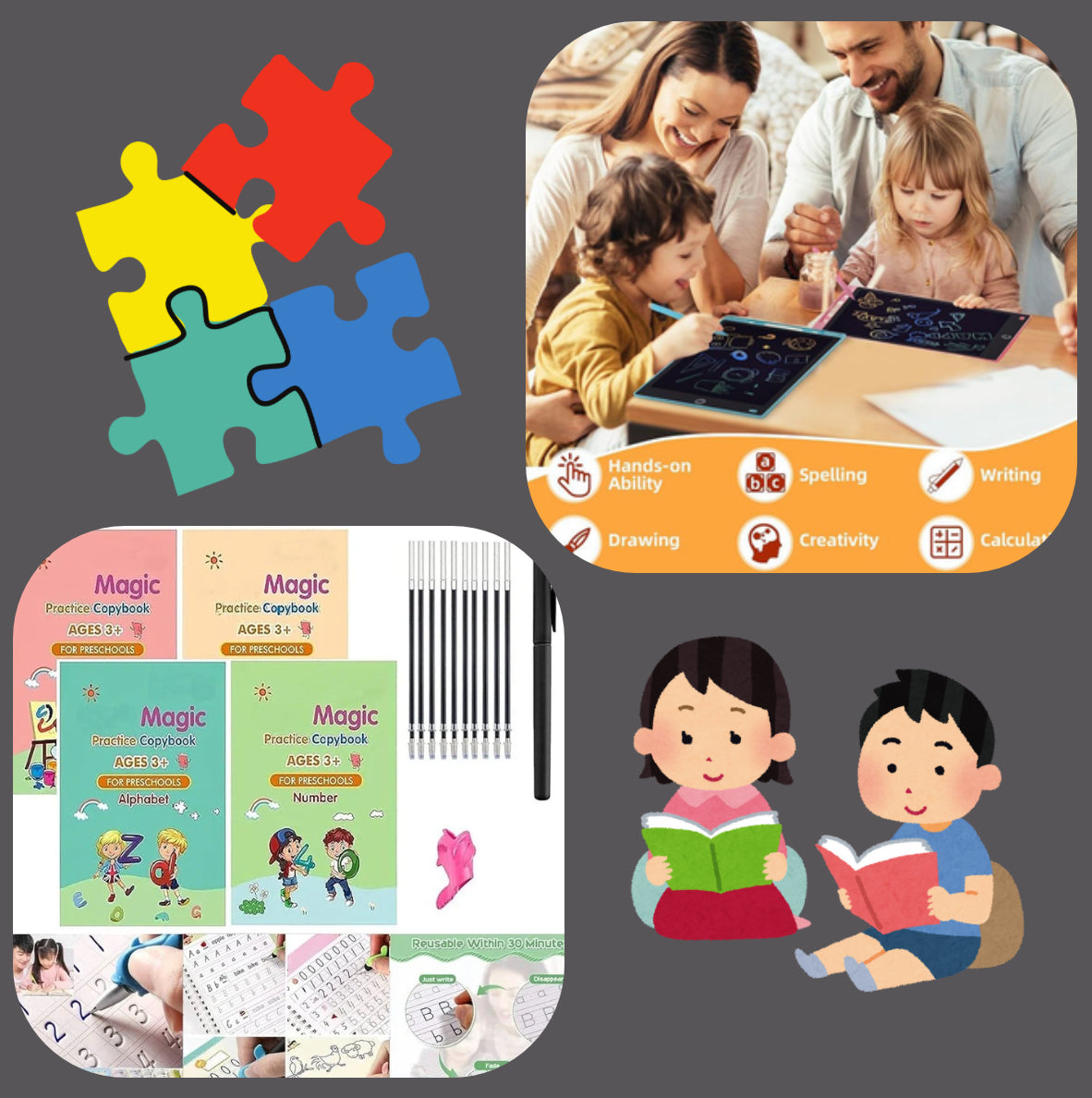 COMBO (4 BOOK + 10 REFILL+ 1 Pen +1 Grip) AND Digital Notepad